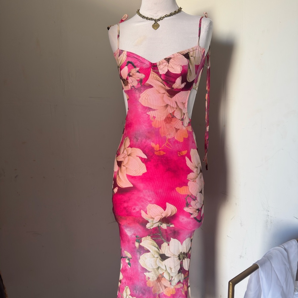Floral Pink Spaghetti-Strap Maxi Slip Dress